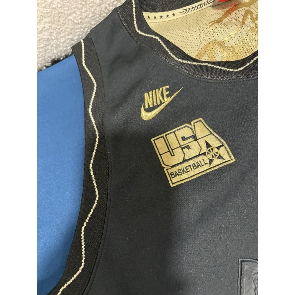 Vintage 1996 Authentic Nike USA Hakeem Olajuwon Basketball Jersey Black/Gold 2XL